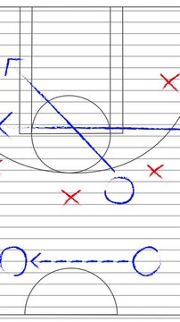Animation of sports game strategy on white ruled paper background