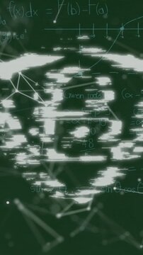 Animation of padlock and shield icon over communication network and starry sky