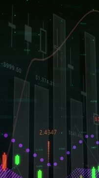 Animation of statistics and numbers, financial data processing over world map