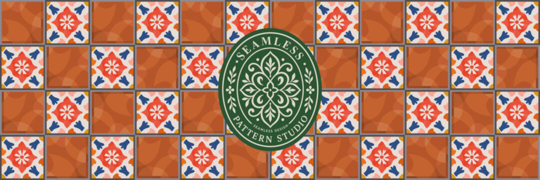 Italian tile. Seamless pattern. Vector illustration of floral Mediterranean tiles and mosaic, hand drawn ornament, Amalfi ceramics for background, fabric, packaging or banner