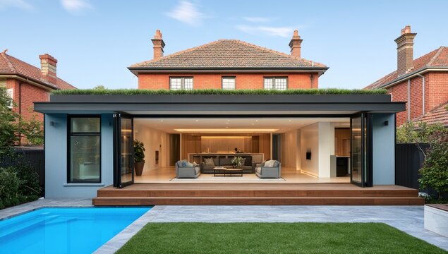 Modern Luxury Home with Open-Plan Living and Swimming Pool.