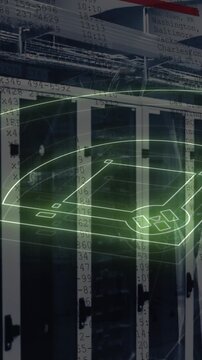 Animation of digital baseball field over servers