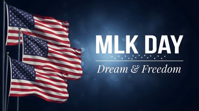 Martin luther king jr day patriotic background with american flag and inspirational text
