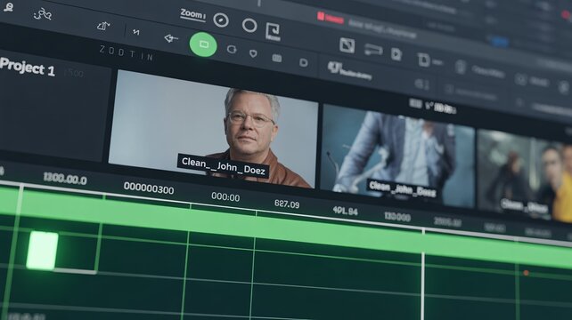 Editing software interface showing project timeline and media thumbnails with video editing video production digital interface project management