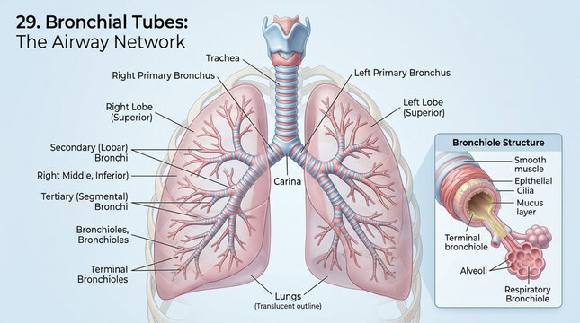 Human Lungs Bronchial Tree and Airway Network Medical Anatomy Illustration