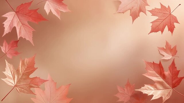 Graceful Maple Leaves in Dusty Rose and Rose Gold Tones Floating on Muted Background, Elegant Autumn Concept Motion Graphic