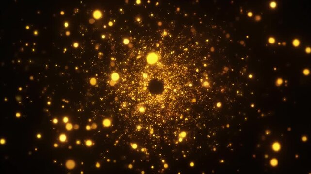 Floating Golden Light Particles Drifting Slowly in Pitch Black Void with Warm Glowing Embers, Full HD Cinematic Overlay