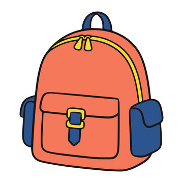 cartoon school backpack stationery student education flat color vector illustration template design