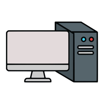 desktop pc monitor and CPU personal computer technology flat color vector illustration template design