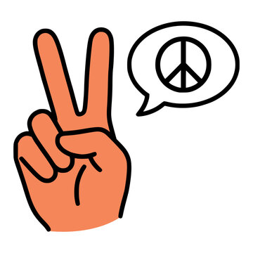 peace hand gesture message symbol sign hope flat color vector illustration template design