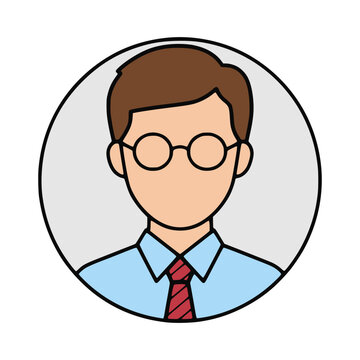 professional man wearing eyeglasses profile face avatar flat color vector illustration template design