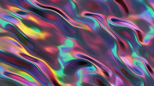 Iridescent Liquid Metal Surface Rippling with Rainbow Colored Gradients, Abstract Futuristic Metallic Fluid Motion Background