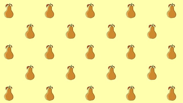Seamless looping cartoon animation of pears on a repeating background, a fresh and healthy fruit pattern with an organic, natural harvest feel