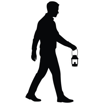 Man walking with a lantern for search and adventurous journey.
