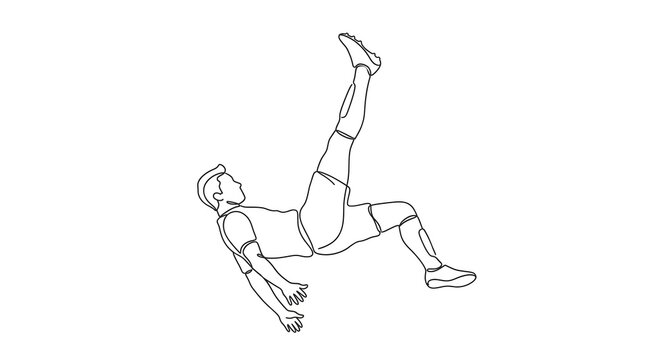 Minimalist Line Drawing of Falling Man in Casual Clothing on White Background