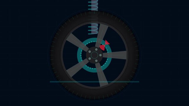 X-Ray Vision Wheel Balance Canvas Animation in 4K 60fps with HUD Interface and Automotive Diagnostics