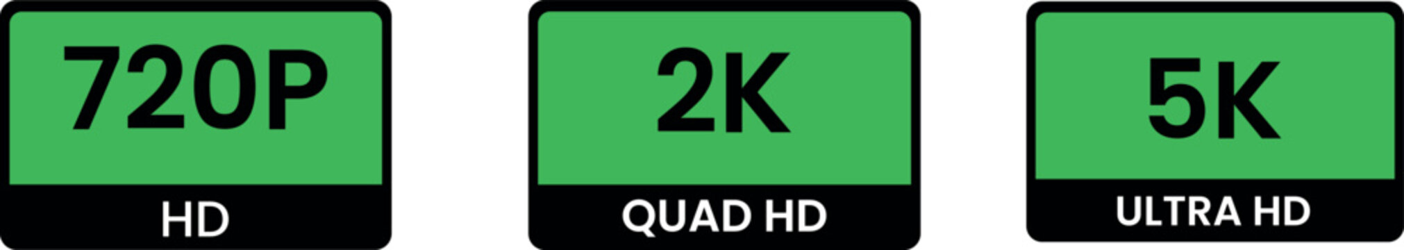 Set of video resolution icons for 720p 2k and 5k display quality