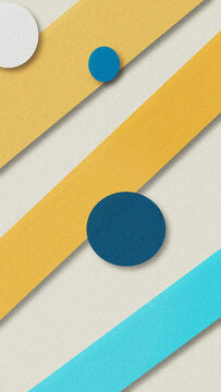 Warm mustard and teal paper stripes interlace with round cutouts on a light base, delivering an energetic background for campaigns, banners, and branding.