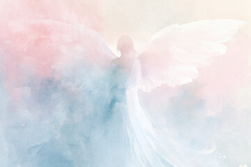 Naklejka premium Gentle Watercolor Angel with Large Wings