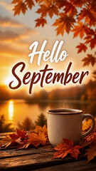 Naklejka premium Hello September Autumn Morning Concept