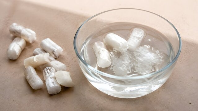 Biodegradable packing peanuts dissolving in water