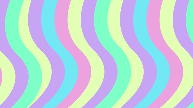 Abstract moving background with colorful pastel wavy lines features smooth vertical motion of soft pink green blue and purple stripes creating seamless loop for creative art.