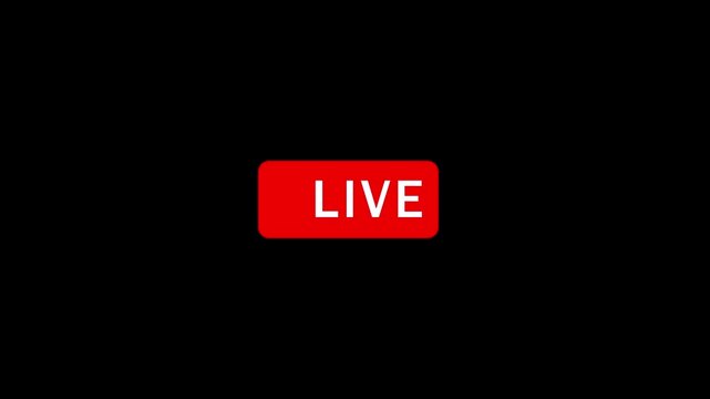 4k simple live streaming icon animation. Animated red button lives streaming broadcast on a black background.