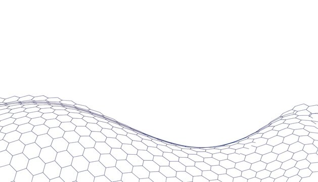 Abstract 3D Hexagon Wave Mesh Pattern on White Background for Technology and Science Concept
