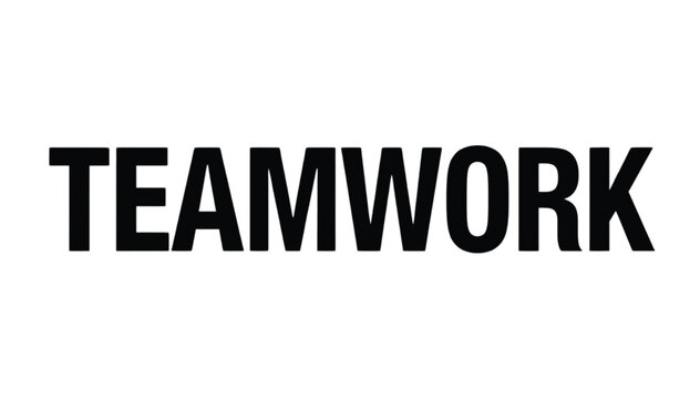 Teamwork typography presents bold black capital letters highlighting collaborative partnership values within professional corporate environments.