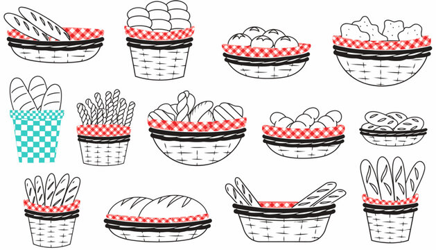 baskets with bread and utensils