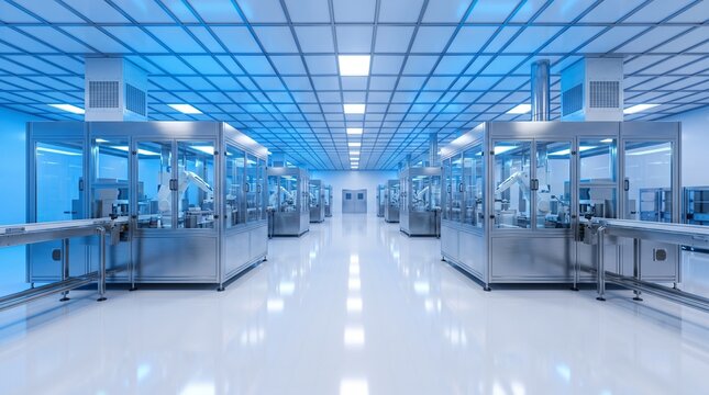 Modern pharmaceutical factory production line with clean room laboratory facility