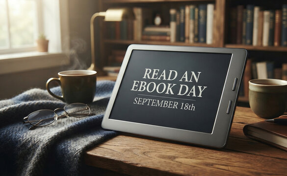 Read an Ebook Day Digital Reader Device with Cozy Bookshelf Setting