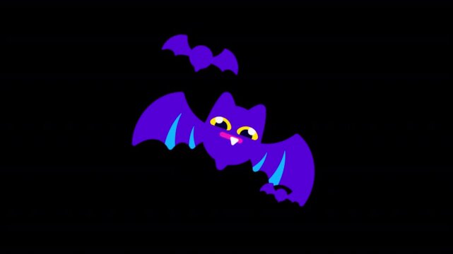 Cute purple Halloween bat flying with smaller bats around it on transparent background.