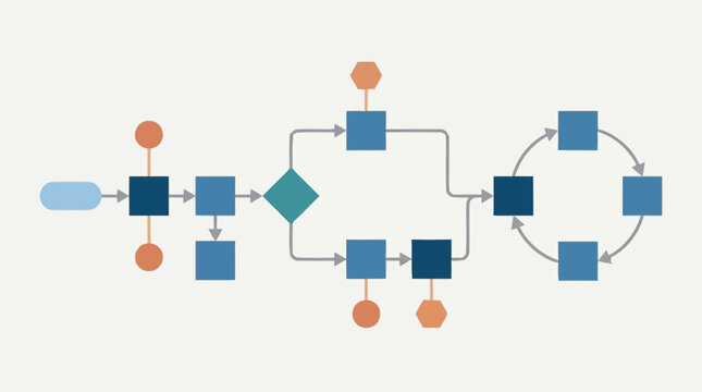 Abstract Process Flow Diagram With Connected Nodes.