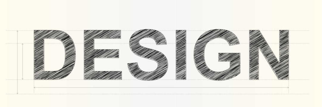 Creative concept typography featuring the word design with stylized hand drawn scribbled text effect style