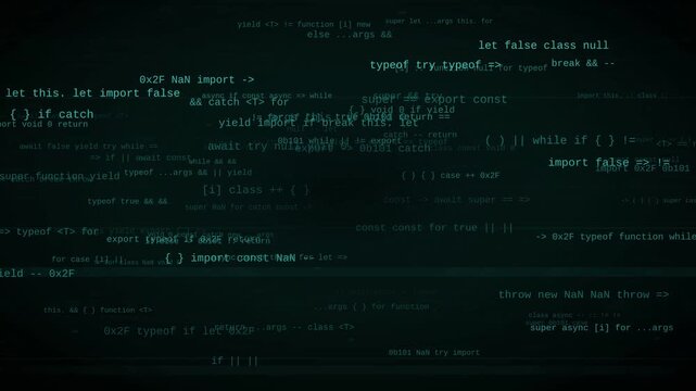 Cybersecurity computer code background, digital programming script on dark screen, abstract software development data stream