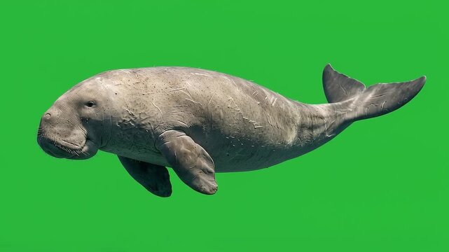 Realistic 3D Manatee Swimming Gracefully on Chroma Key Background
