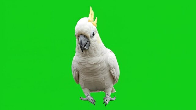 White Cockatoo Bird Perched Against Chroma Key Background