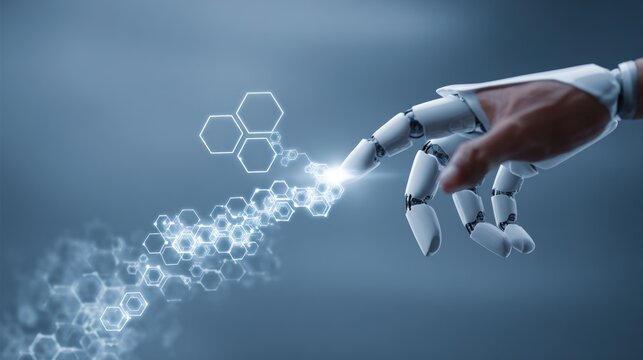 Robot hand touching digital network