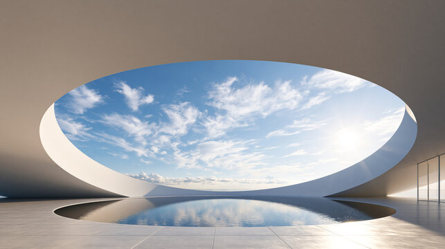 Organic Architectural Forms Surround a Wide Circular View of Open Water