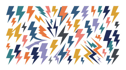 Fototapeta premium Multiple lightning bolts scattered chaotically across the frame in a vibrant color palette.