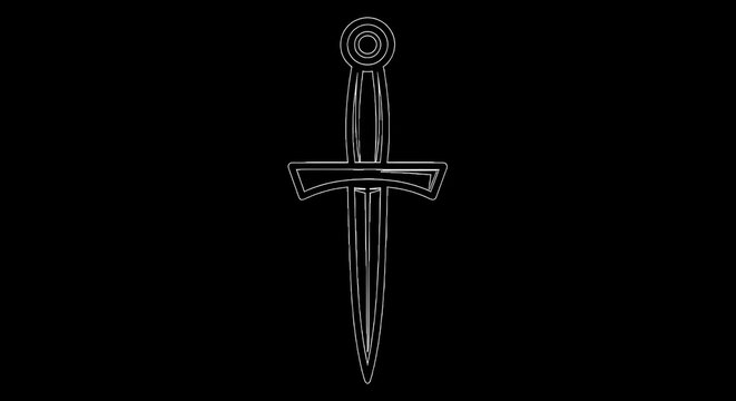 Simple outline icon of a sharp medieval dagger isolated on transparent background