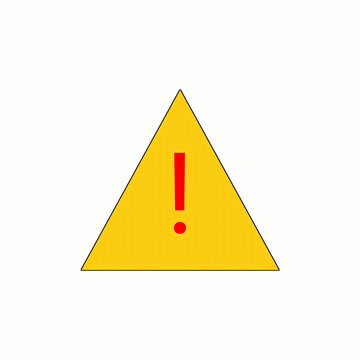 Yellow Warning Triangle Icon with Red Exclamation Mark on White Background