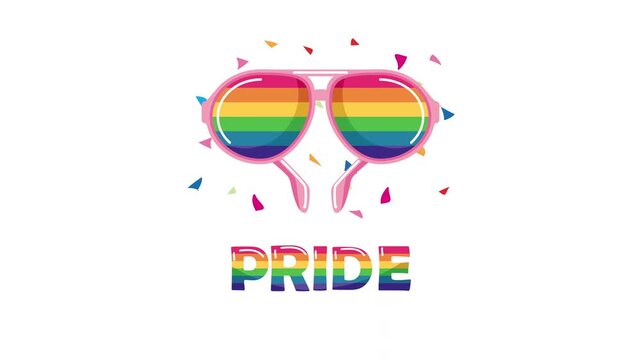 Animated pride sunglasses with rainbow colors and falling confetti celebrating LGBTQ+ rights and diversity.