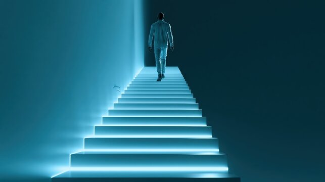 Abstract rehabilitation progress steps glowing forward while