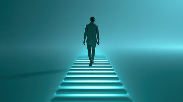 Abstract rehabilitation progress steps glowing forward while
