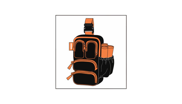 black and orange backpack, isolated, no background