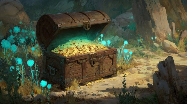 Treasure chest filled with gold coins