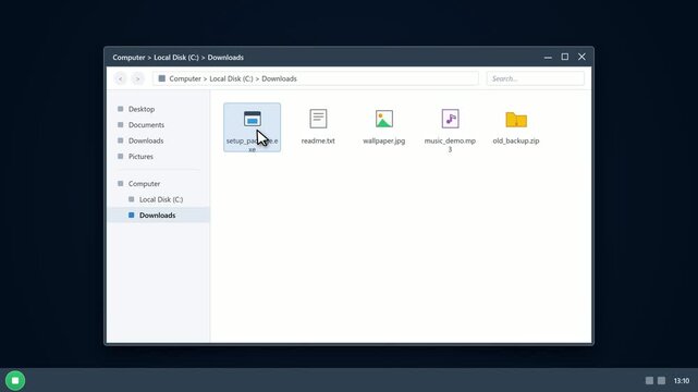 Computer software installation process animation on desktop. 4K Video