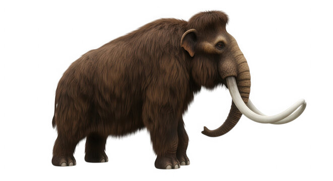 Large hairy woolly mammoth standing in profile isolated on transparent background